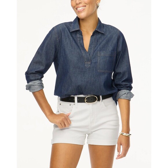 J.CREW Classic Denim Short 32 Optic White Wash 5” Folded Cuff Jean B28 - Picture 1 of 7